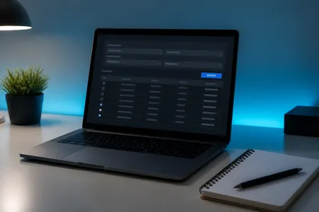 Skrin komputer dengan borang senarai ringkas dan jadual data, papan kekunci di hadapan