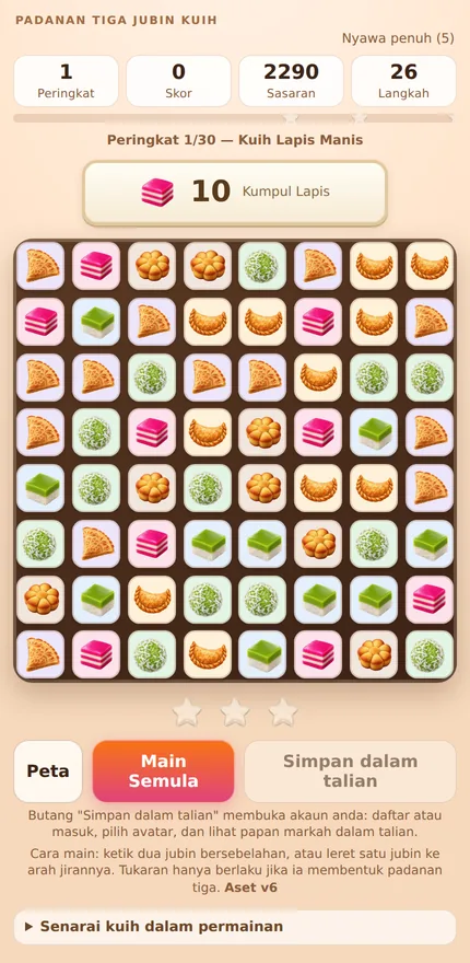 Papan permainan &mdash; enam kuih, empat kuasa