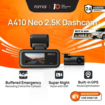 70mai A410 Neo Dashcam 2.5K + HDR Dual Channel Built-in GPS Super Night Vision Supercapacitor