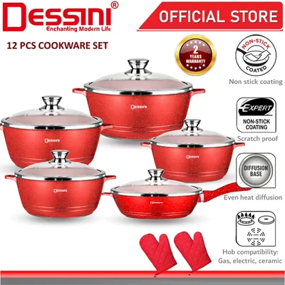 DESSINI ITALY Granite Aluminium Non Stick Casserole Pot Bowl Deep Fry Pan Cookware Tool
