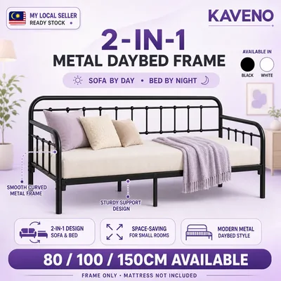 KAVENO Day Bed Katil Besi Sofa Bed Single Queen Metal Bed Frame 80 100 150x190cm Daybed