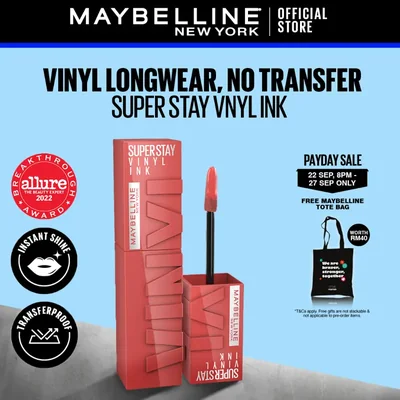 Maybelline Super Stay Vinyl Ink Shine Lipstick 4.2ml - 16H Transferproof Glossy Liquid Lip