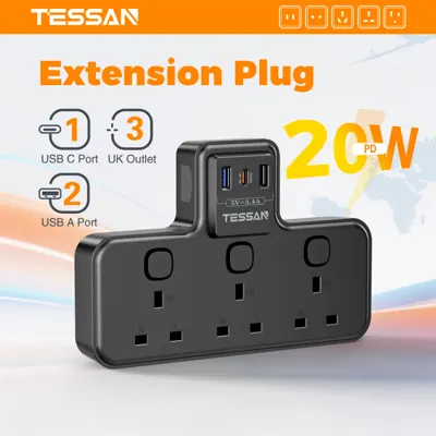 TESSAN Penyambung 3-Hala dengan USB-C &mdash; Satu Soket Jadi Empat