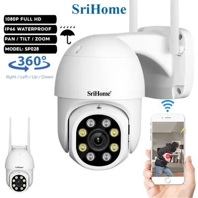 SriHome SP028 Camera WiFi CCTV 1080P FHD 360&deg; IP Security Cam Waterproof Night Vision Two-Way