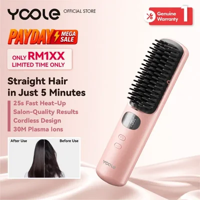 YOOLE Hair Straightening Brush Wireless Design 30Million Plasma Ions Heats Up in 25s