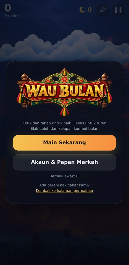 Skrin mula &mdash; tekan Main atau daftar akaun